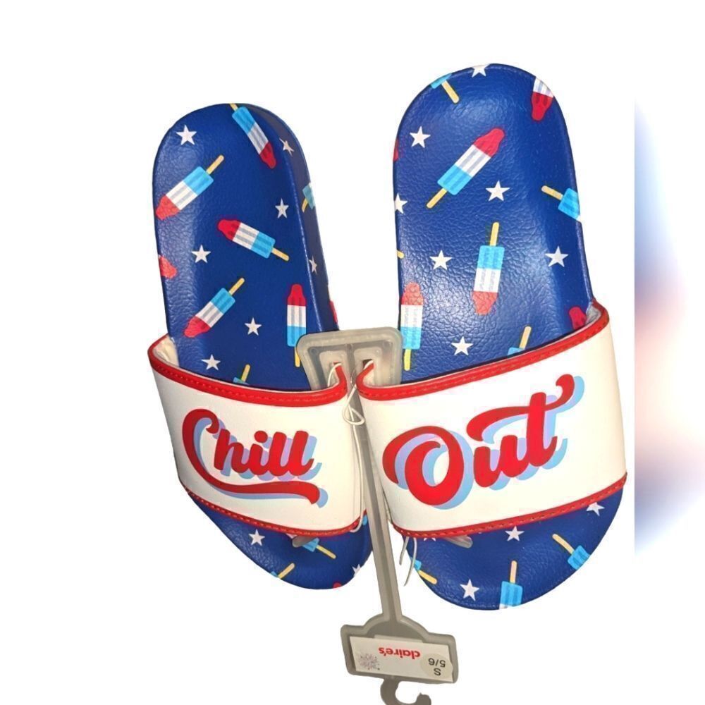 Claire's Chill Out red white and blue popsicle sandal slides NWT‎